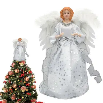 עץ חג המולד טופר קישוטים מלאכים 3D LED מואר עץ חג המולד טופר עם כנפיים חג המולד עומד העץ מלאך מכונף