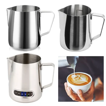 קפה לאטה חלב קצף המגיש פכים 304 נירוסטה עם מידה לאטה קיטור קפה לצייר תהליך מטבח, קפה, אביזרים