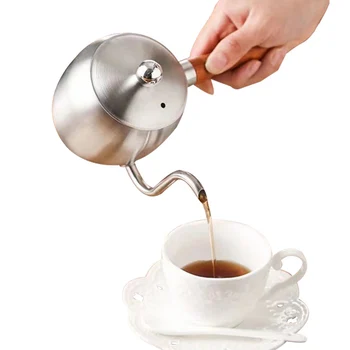 קפה תה סיר נירוסטה Gooseneck זרבובית יוצקים מעל לטפטף קפה קומקום עם ידית עץ קפה קומקום 500ml טפטוף קומקום