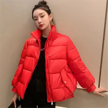 קרו והברדסים נשים אופנה לעמוד קולר בציר כל-התאמה טמפרמנט חם מוצק סגנון קוריאני מעילי חורף אופנת רחוב פשוטה.
