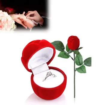 רוז פרח קופסה של טבעת נישואין אירוסין קטיפה רוז קופסא תכשיטי עגיל טבעת קופסא