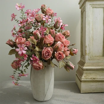 רומנטיקה וינטג ' רוז פרח קישוט מציאותי פרחים על שולחן האוכל חדר השינה M6CE