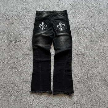 רחוב אמריקאי מכתב-הדפס ג 'ינס נשים 2023 החורף Harajuku רחוב וינטג 'חופשי' ינס רופף רגל ישרה מזדמנים מכנסיים