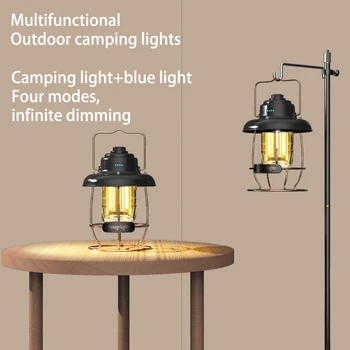 רטרו קמפינג המנורה נטענת USB תלוי אוהל אור LED עמיד למים חיצוני פנס חירום, תאורה דקורטיבית