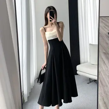 שחור הפבורן סגנון מופחת גיל שמלה לנשים הקיץ של עיצוב חדש עם מותניים צרים. מזג רצועת חצאית טלאים