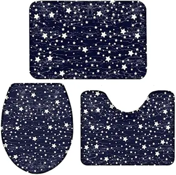 שירותים שטיחים סטים 3 חתיכה החלקה מים סופג לבן כוכבים Ombre כחול אמבטיה מחצלות להגדיר עם אמבטיה השטיח,U צורת המזרן ושירותים.