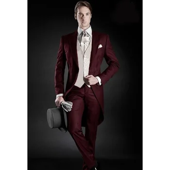 תחפושת Homme עיצוב חדש טוקסידו האחרון המעיל שאיפה Designgroom בורגנדי חליפת חתונה Mens חליפות חתן(ז ' קט+מכנסיים+אפוד+עניבה)