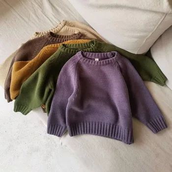 תינוק סוודרים סתיו חורף ילדים בנים בנות שרוול ארוך צבע טהור לסרוג סוודר לתינוק ילדים בנים בנות סוודר סוודרים בגדים